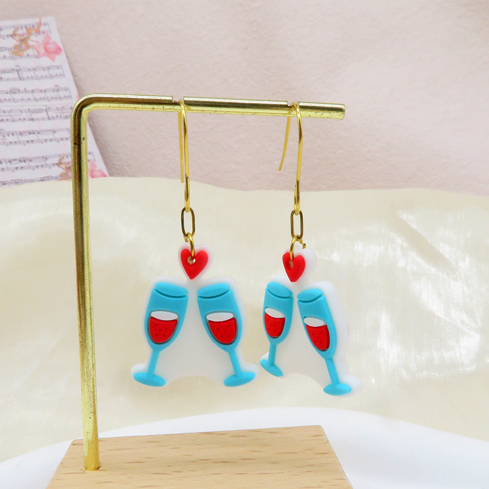 Wholesale Valentine's Day Series PVC Soft Rubber Drop Glass Love Pendant Earrings Cute Cartoon Stainless Steel Earrings